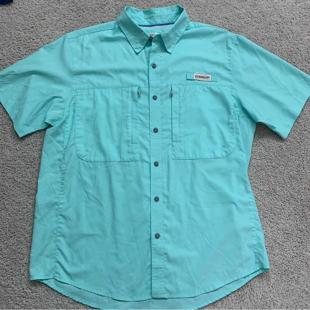 Men's MAGELLAN OUTDOORS Mint Green RELAXED FIT Button Down FISHING SHIRT  L